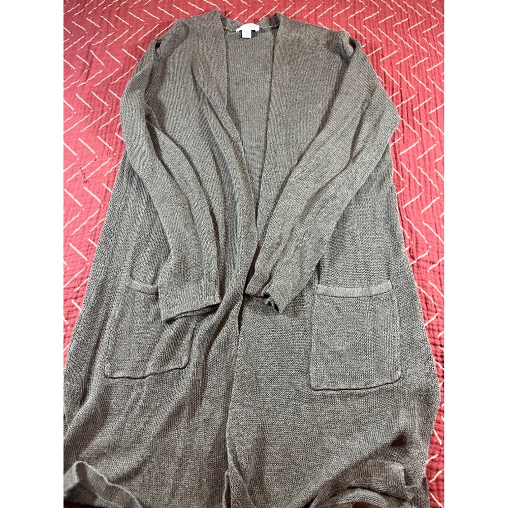 J.Jill‎ Charcoal Green Linen Blend Duster Cardigan Size XS - Picture 4 of 6